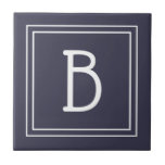 Família de Inicial Monograma Moderno Azul e Branco<br><div class="desc">Design apresenta um monograma personalizado duplamente enquadrado moderno e elegante adicionado a um simples fundo azul escuro decorativo chic.. Ótima ideia de presente! Perfeito para inauguração. Use nosso modelo simples para completar seu design. Contate-me em beachpausedesigns@gmail.com se tiver solicitações de cores personalizadas ou tiver dúvidas com este ou qualquer um...</div>