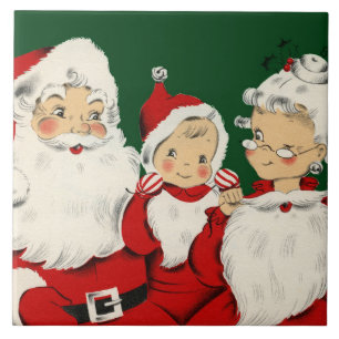 Família de Papai Noel Retro Meados do Século – Kit