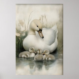 Família de Patos Antigos, Impressão Minimalista de
