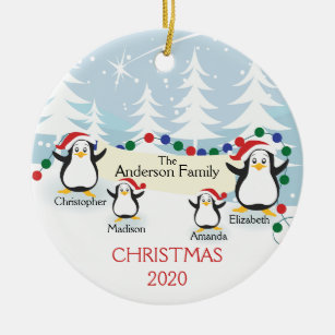 Família de pinguins giros de 4 Enfeites de natal