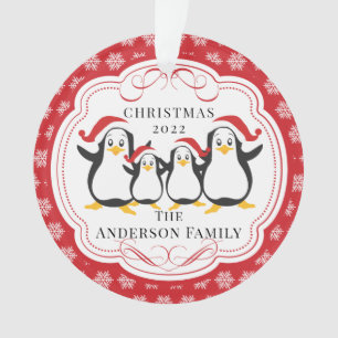 Família de pinguins giros de 4 Enfeites de natal