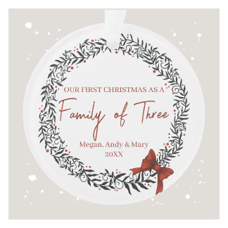 Família de três Enfeites de natal personalizados