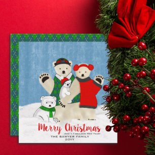 Família de Urso Polar Bonito a Apostar Feliz Natal