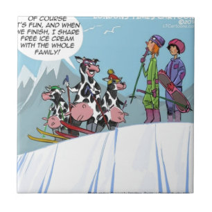 Família de Vaca Esquiando na Neve Divertido