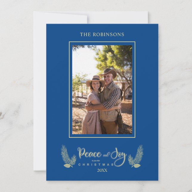 Família Dourada de fotos de Natal Mínimo e Azul (Frente)