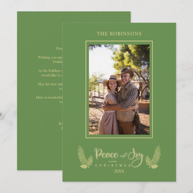 Família Dourada de fotos de Natal Verde Minimalist (Frente/Verso)