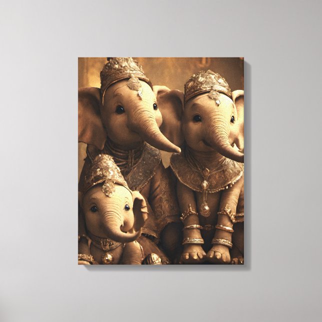 Família Elefante Coroa na Canvas (Frente)
