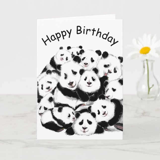 Família Engraçada de Cartão de Aniversário Panda (Planta pequena)