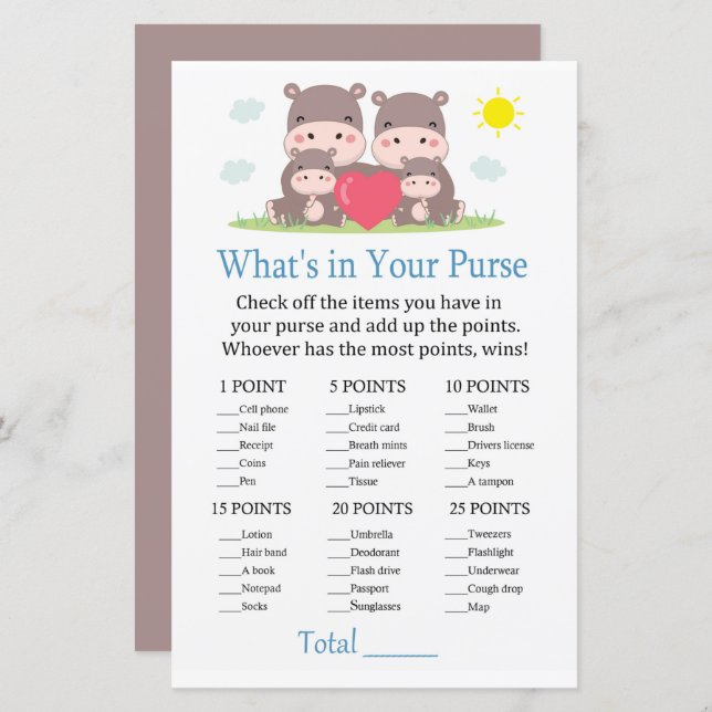 Família Hippo O que há no seu jogo de bolsa (Frente/Verso)