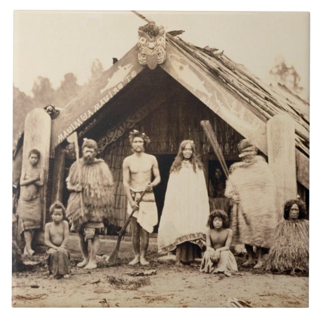 Família maori, Nova Zelândia, c.1880s (impressão (Frente)