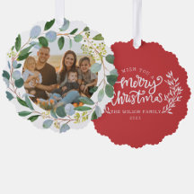 Família Natal Photo Watercolor Wreath Family