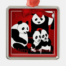 Família Panda de Quatro Ornamento de Natal Premium