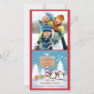 Família Penguin De 3 Cartões de foto de Natal De F