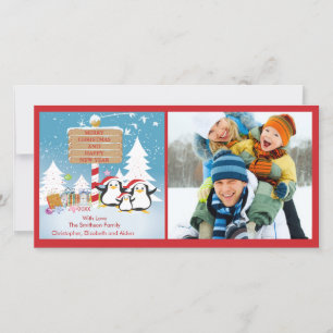 Família Penguin De 3 Cartões de foto de Natal De F