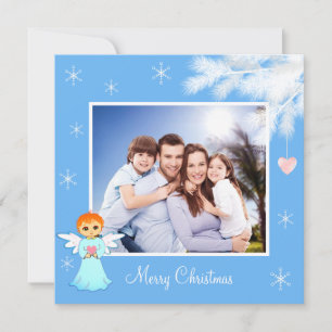 Família Personalizada e Anjo no Natal Azul Claro