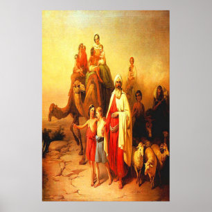 Família que anda no poster vintage do deserto