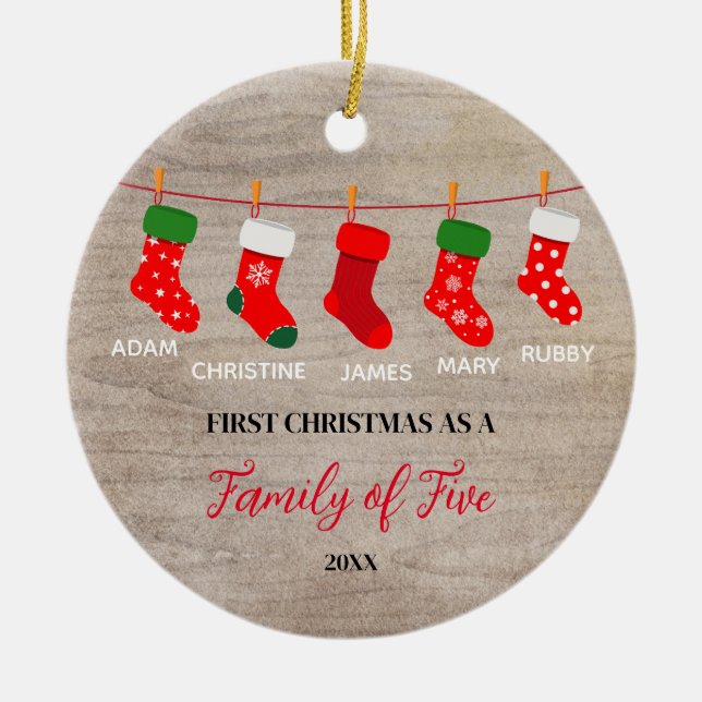 Família Rustic Winter de Cinco Ornamentos Meias (Frente)