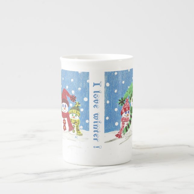 Família Snowmen - Caneca China óssea (Frente)