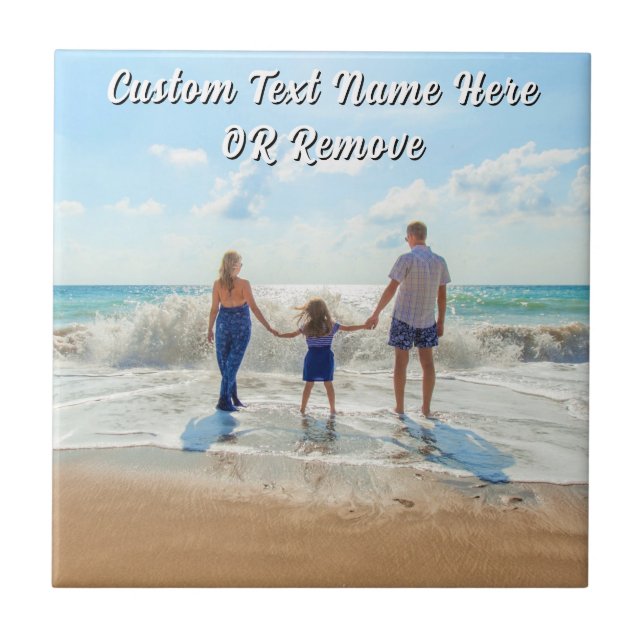 Family Photo Ceramic Tile Personalized Text (Frente)
