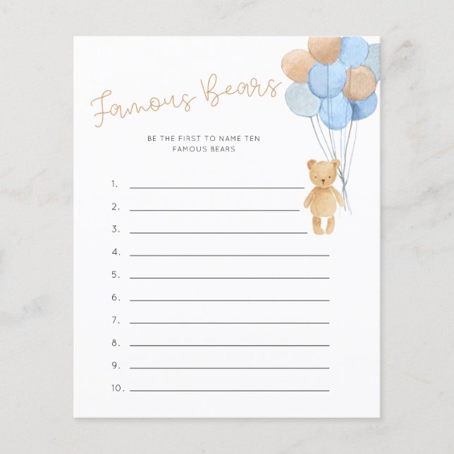 Famoso Jogo de Ursos Balões Azuis de Tan (Frente)