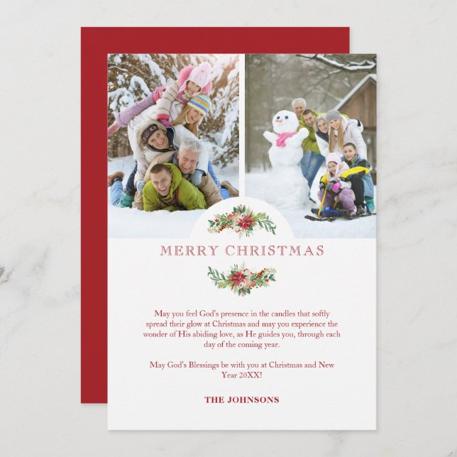 Fancy Floral Poinsettias Garland Christmas Photos (Frente/Verso)