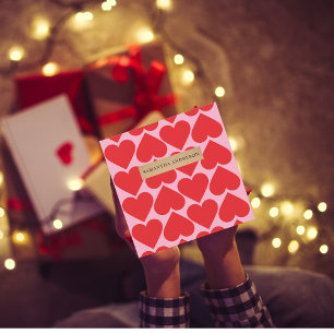 Fancy Romantic Red & Pink Hearts Pattern With Name