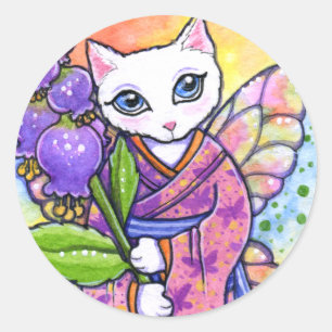 Fantasia asiática do gato da gueixa das etiquetas