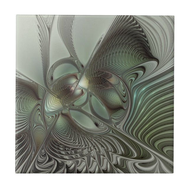 Fantasia de Arte Fractal da Cinza Olive Sage (Frente)