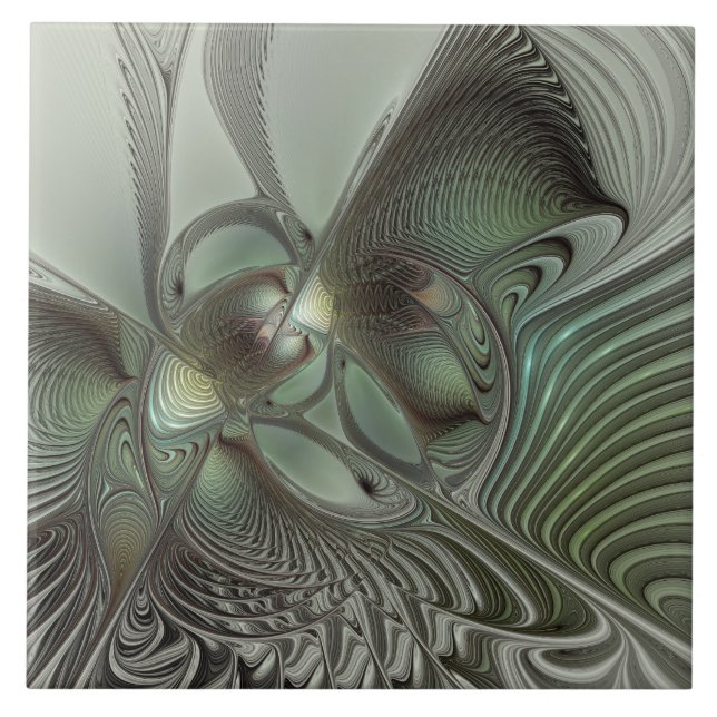Fantasia de Arte Fractal da Cinza Olive Sage (Frente)