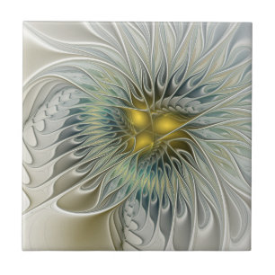 Fantasia de Flor de Prata Dourada Arte Fractal Abs