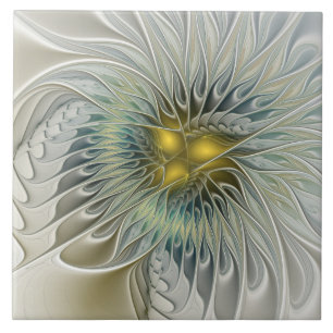 Fantasia de Flor de Prata Dourada Arte Fractal Abs