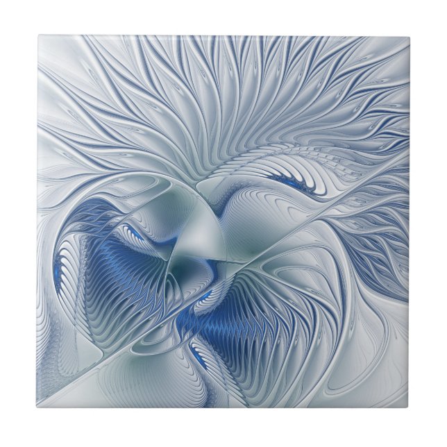 Fantasia Dinâmica Abstrata Tons Azuis Arte Fractal (Frente)