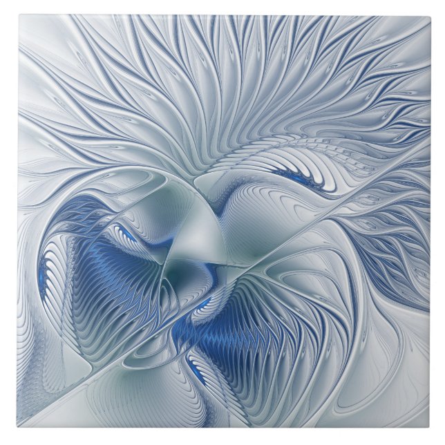 Fantasia Dinâmica Tons Azuis Arte Fractal Abstrata (Frente)