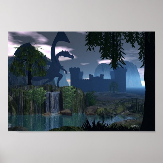 Fantasia em cascata com Dragon Poster (Frente)