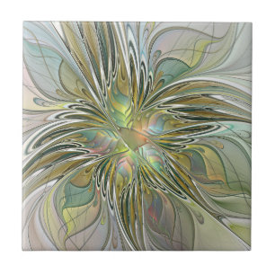 Fantasia Floral Arte Fractal Moderna Com Dourado