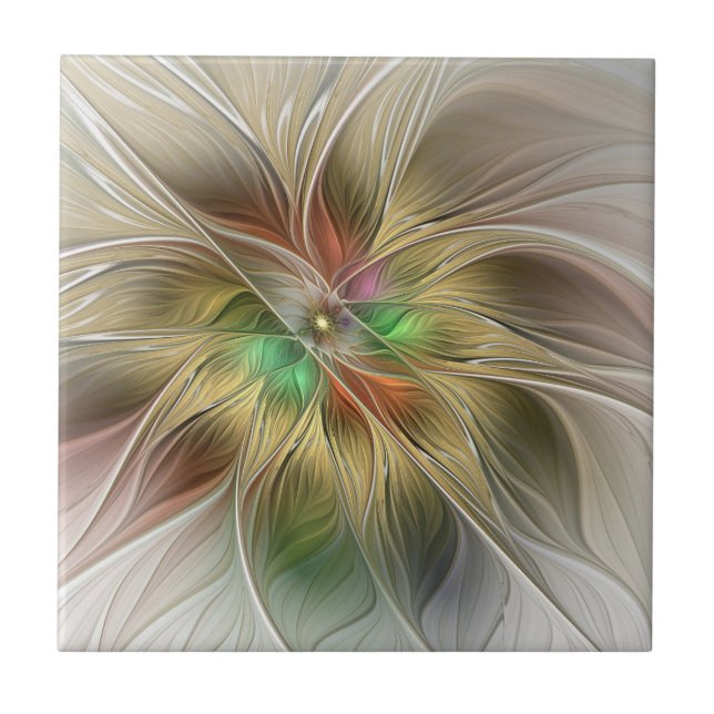 Fantasia Floral Com Moderno Fractal Abstrato Doura (Frente)