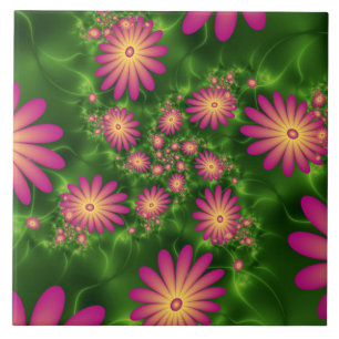 Fantasias Rosa Flores Modernas Abstrato Arte Fract