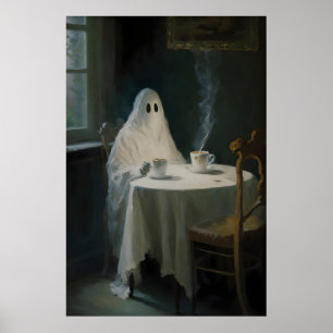 Fantasma Bebendo Chá Arte Vintage Poster Impressão