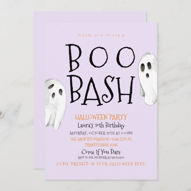 Fantasma, Boo Bash Halloween Convite (Frente/Verso)
