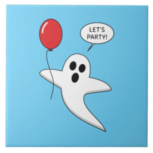 Fantasma de Cartoon Bonito com Balão Vermelho