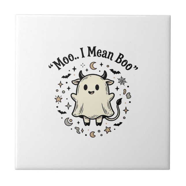 Fantasma de Vaca Fofa Halloween Moo Boo Design Vin (Frente)