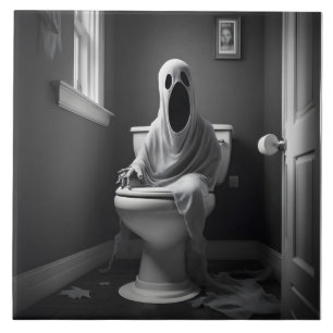 Fantasma engraçado sentado no banheiro