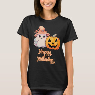 Fantasma Fofo & Abóbora de Halloween Camisa Preta 