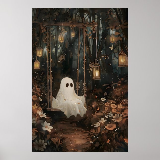 Fantasma fofo em balanço em impressão de parque de (Frente)