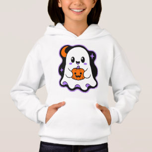 Fantasma Kawaii Fofo Segurando Pequena Abóbora Esp