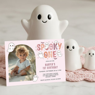 Fantasma Rosa Convite de Aniversário de 1 Ano Foto