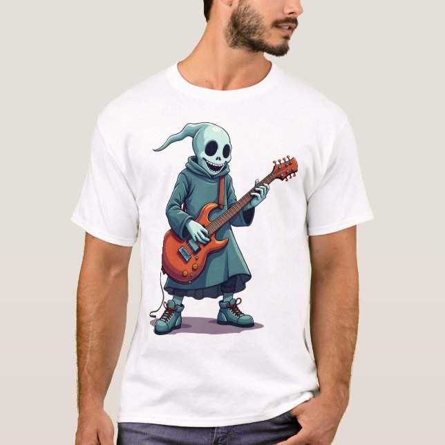 Fantasma Tocando Guitarra � Camiseta de Halloween  (Frente)