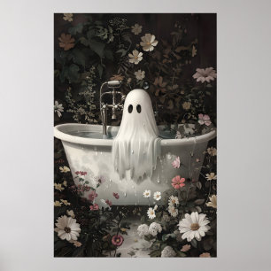 Fantasma toma banheira em impressão de floresta de