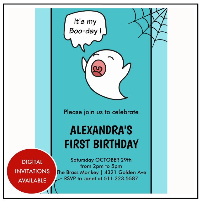 Fantasma web de convite para o primeiro aniversari (halloween-1st-birthday-invitations-spider-web-ghost-1)