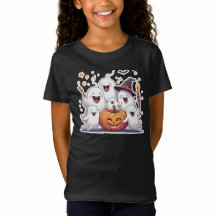 Fantasmas bonitos do Halloween e camiseta de abóbo